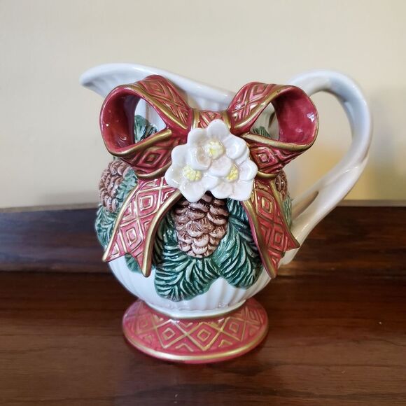 Fitz and Floyd Christmas Rose Hand Painted Tea Set 1995 - Picture 3 of 15